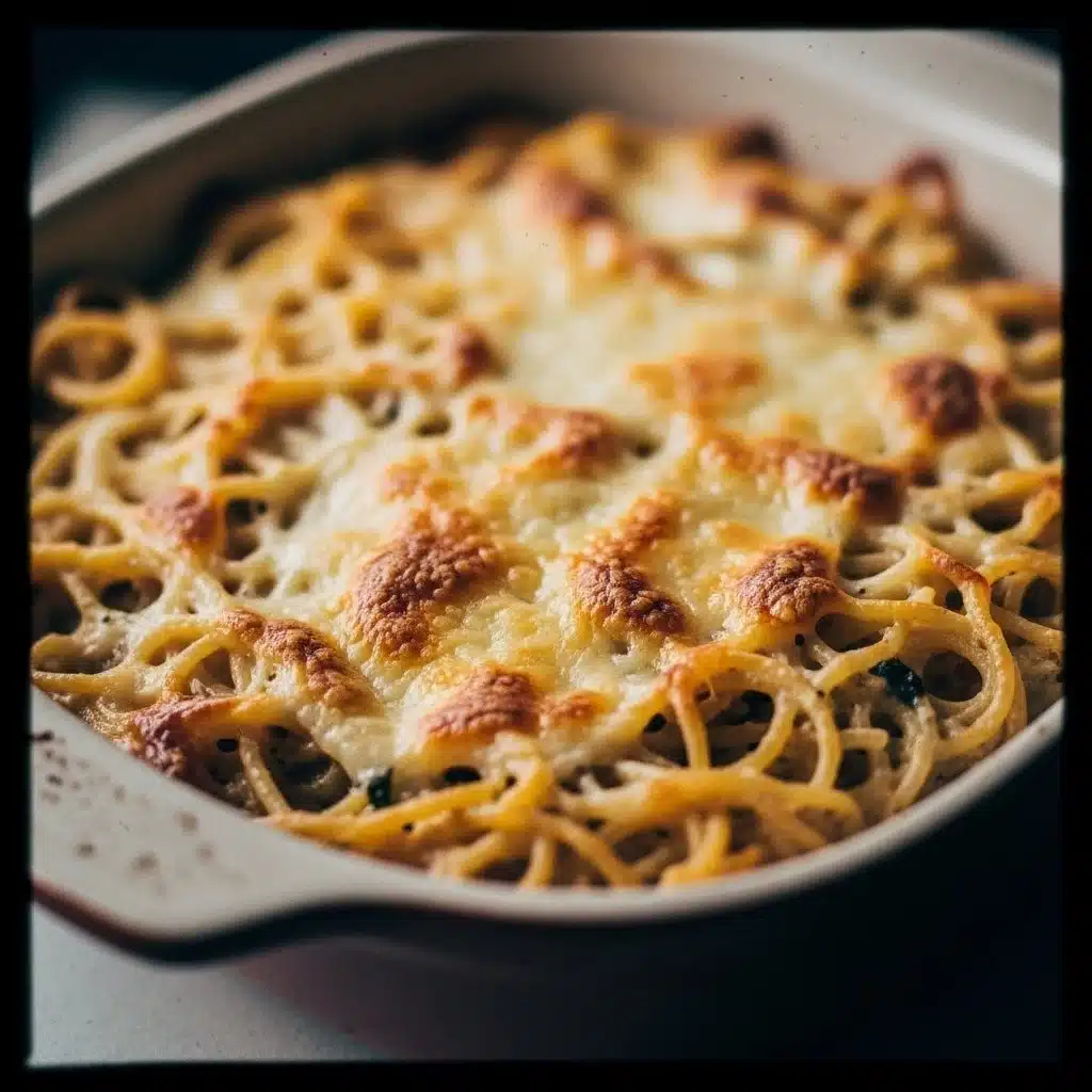 Baked Cream Cheese Spaghetti Casserole served on a plate