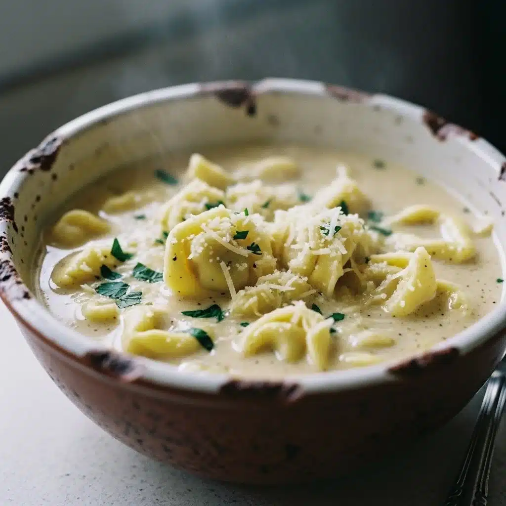 Creamy Cheddar Garlic Herb Potato Soup in a bowl garnished with herbs.
