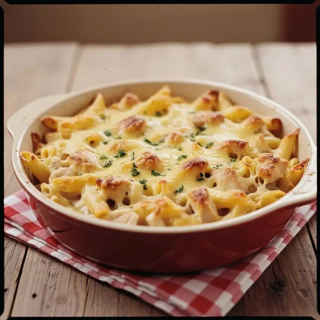 Classic Chicken Alfredo Pasta Bake, a creamy and satisfying pasta dish.