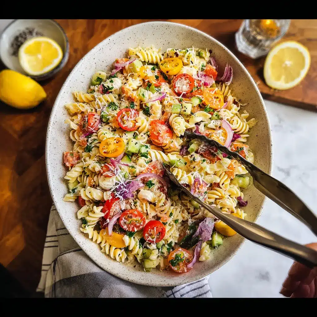 Grinder pasta salad styled with toppings