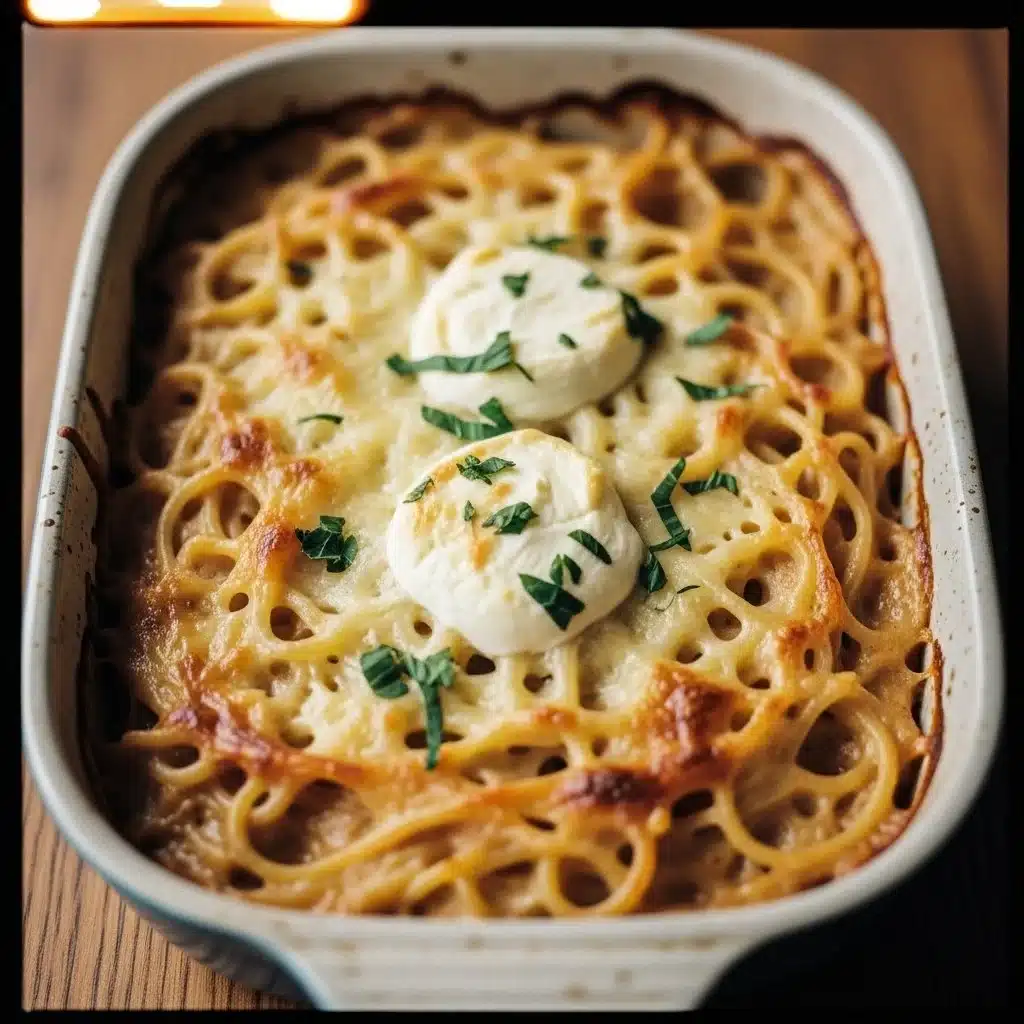 Spicy Southern chicken spaghetti casserole dish topped with cheese