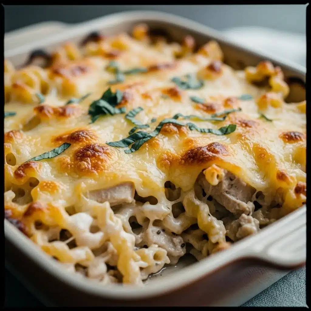 Delicious Million Dollar Chicken Casserole with creamy sauce and cheese.
