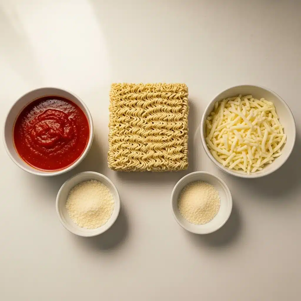 Ingredients for ramen noodles lasagna on kitchen counter
