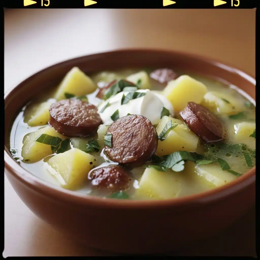 Bowl of hearty Sausage Potato Soup with potatoes and sausages