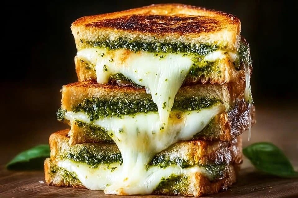 Crispy Sourdough Pesto Grilled Cheese