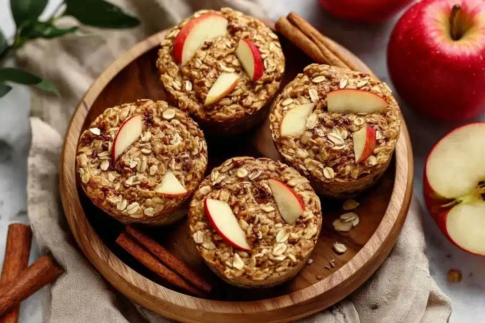 Delicious apple cinnamon oatmeal cups ready to eat for a healthy breakfast