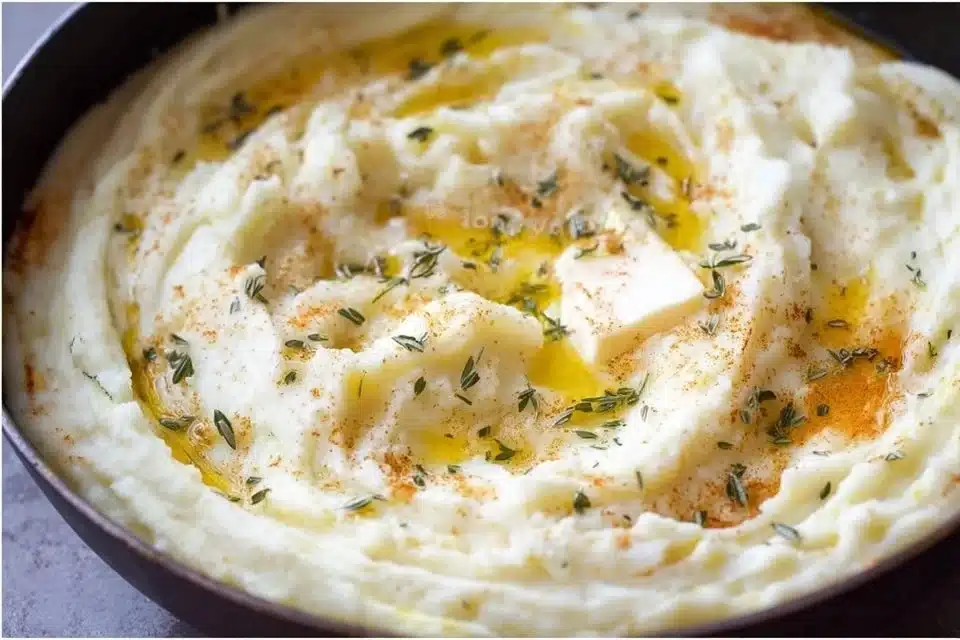 Deliciously creamy best mashed potatoes served with gravy