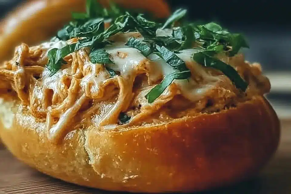 Delicious Chicken Alfredo Sloppy Joes served in a bun with creamy sauce.