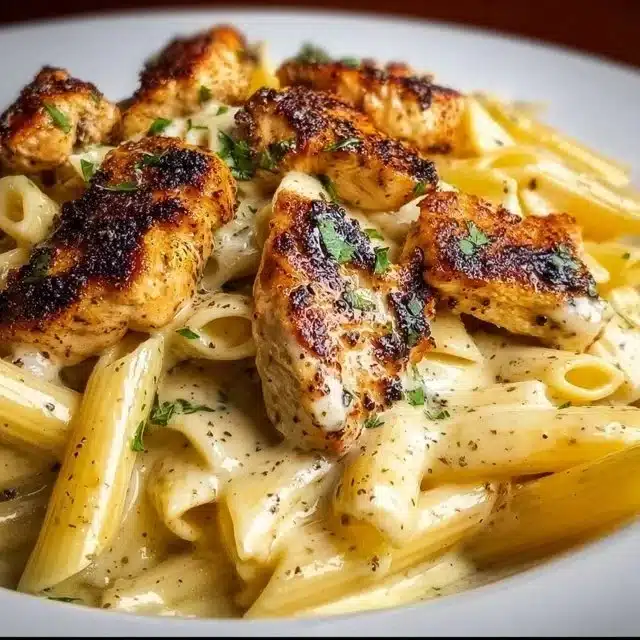Chicken Mozzarella Pasta with gooey melted cheese and basil