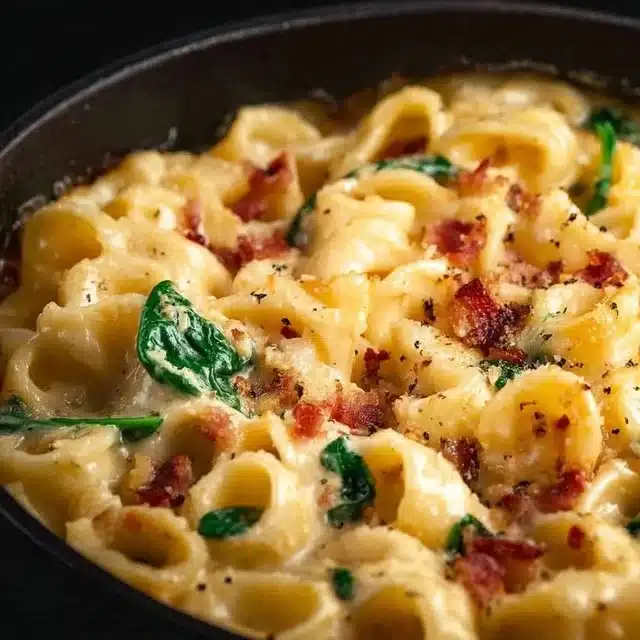 Tuscan Mac and Cheese with creamy cheese and mushrooms