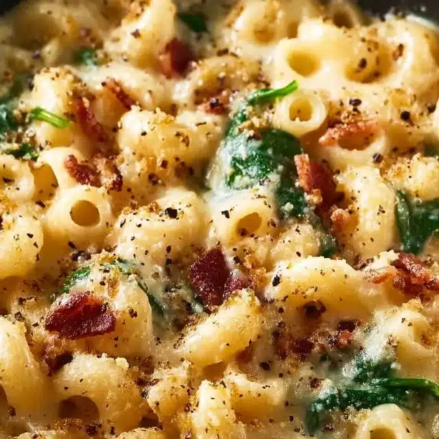 Tuscan Mac & Cheese with golden crispy cheese topping