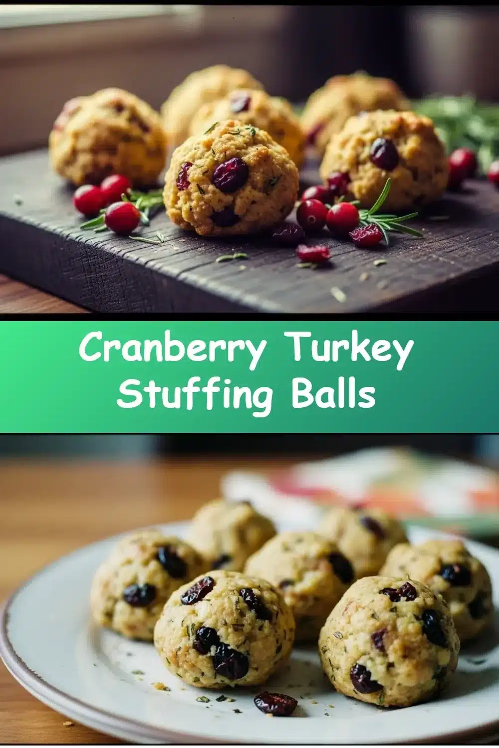 Cranberry turkey stuffing balls on serving platter