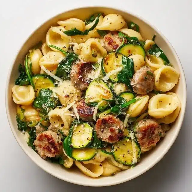 Creamy Protein-Packed Pasta Bowl in ceramic bowl with herbs