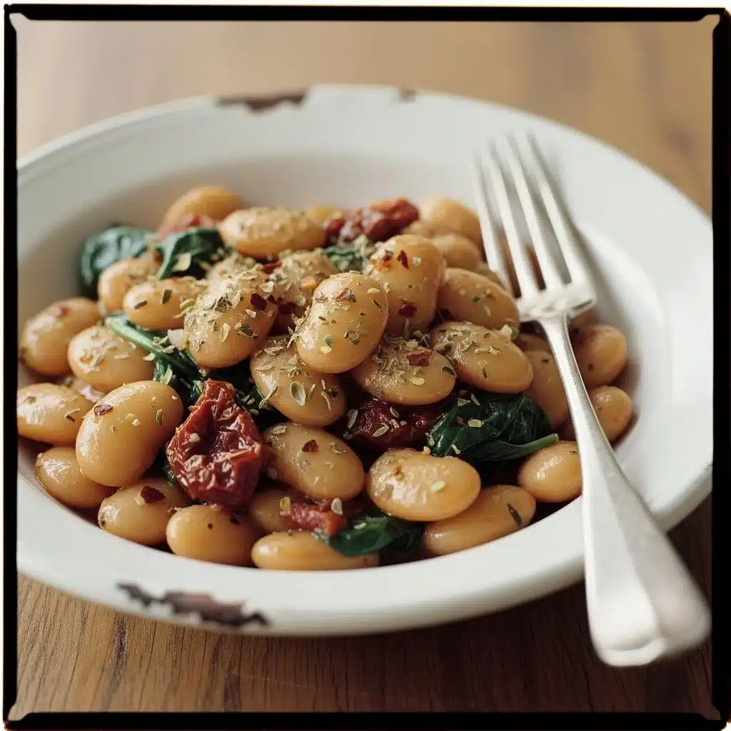 Creamy Tuscan butter beans dish served in a bowl, garnished with herbs