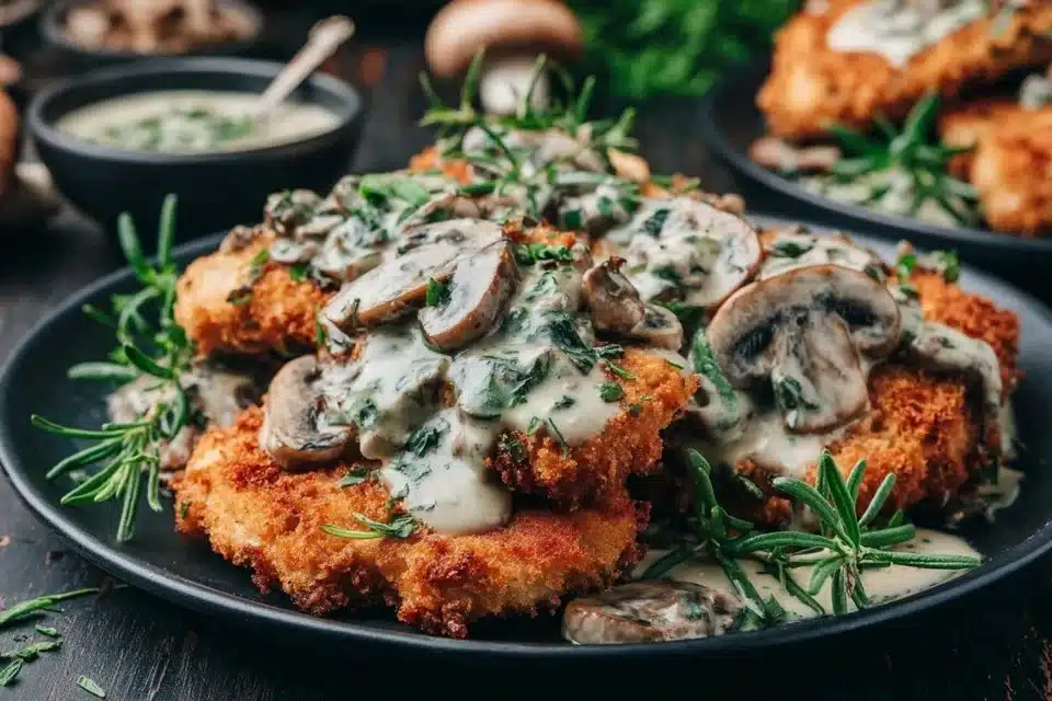 Crispy chicken cutlets served with a side of fresh vegetables
