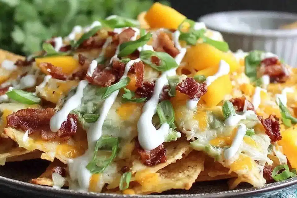 platter of crispy Irish nachos topped with cheese and jalapenos
