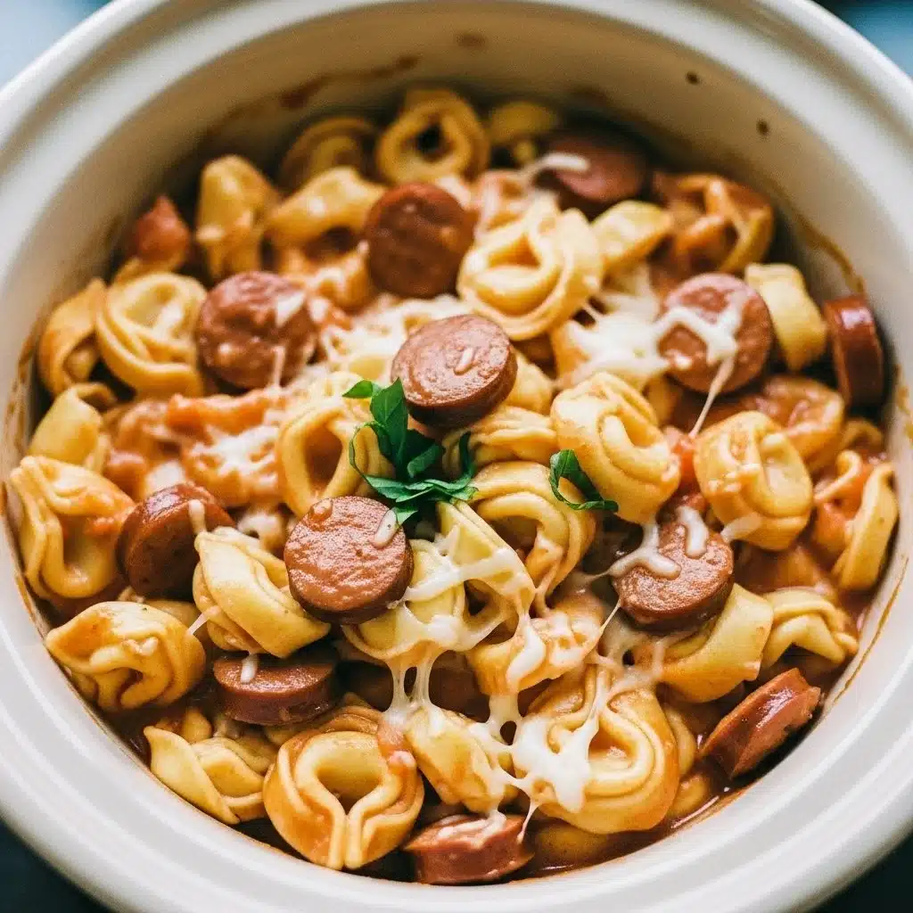 Crockpot Cheese Tortellini with Sausage in a slow cooker