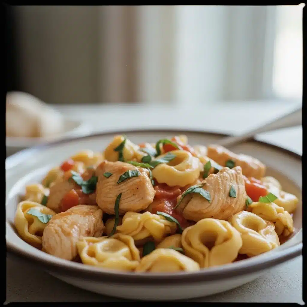 CrockPot Chicken Tortellini in a bowl with fresh herbs