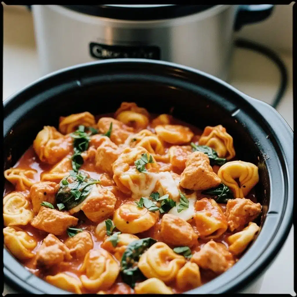 CrockPot Chicken Tortellini dish topped with herbs and cheese