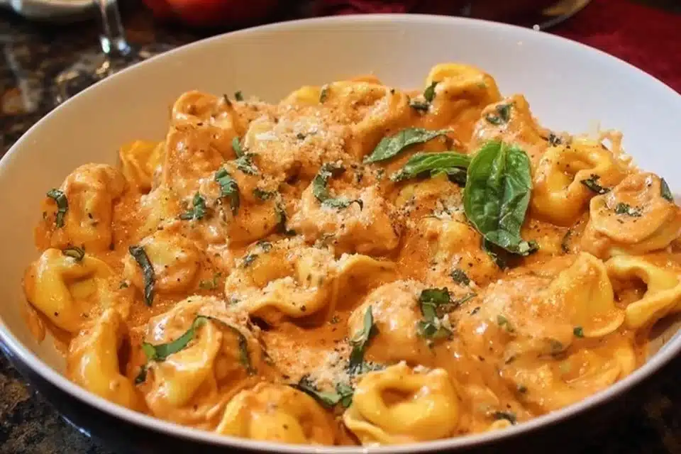 CrockPot Chicken Tortellini with creamy broth and herbs