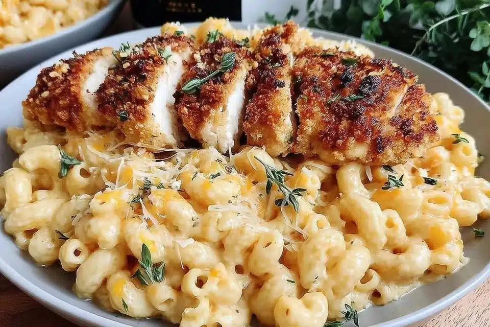 Easy Cheesy Chicken Pasta Bake fresh from oven