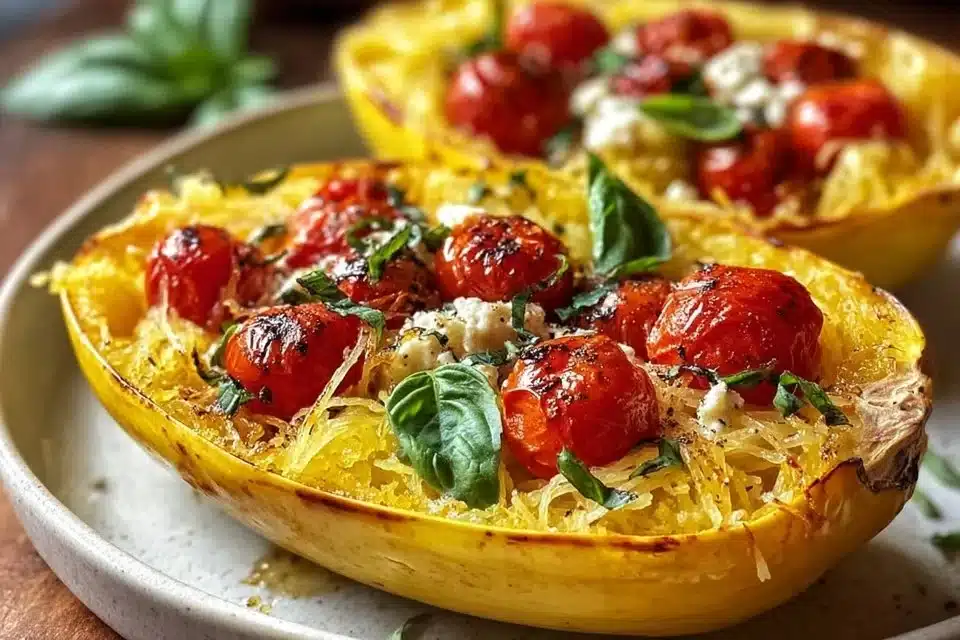 Easy baked feta spaghetti squash dish with fresh ingredients