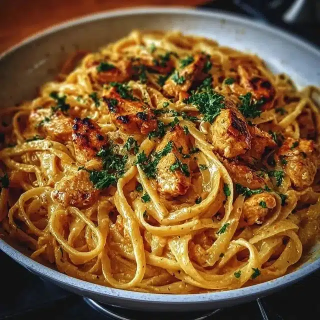 Delicious Cowboy Butter Chicken Linguine served on a plate