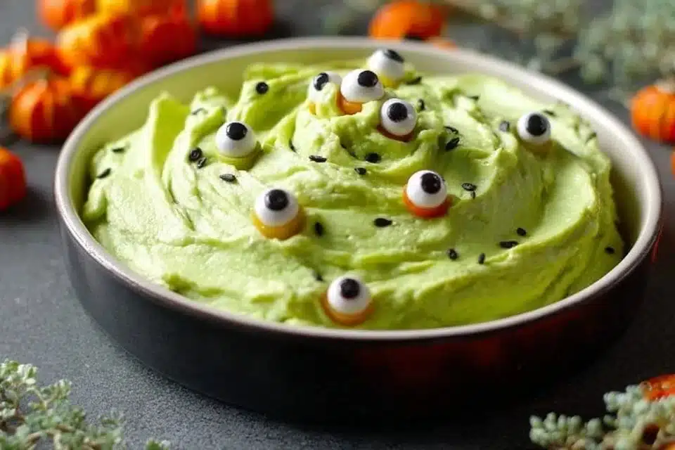 Easy Halloween Marshmallow Dip served in a spooky-themed bowl