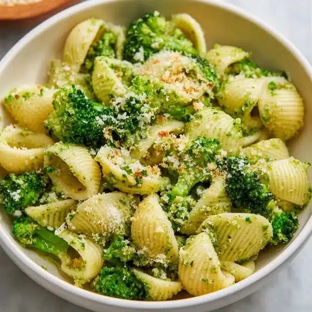 Easy Healthy Broccoli Pasta on a white plate