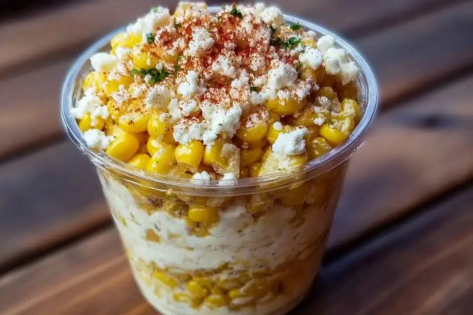 Delicious easy Mexican street corn served on a plate with toppings