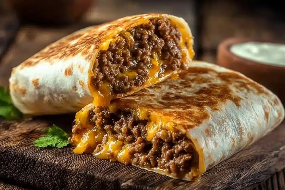 Delicious grilled cheese burrito with melted cheese and savory fillings