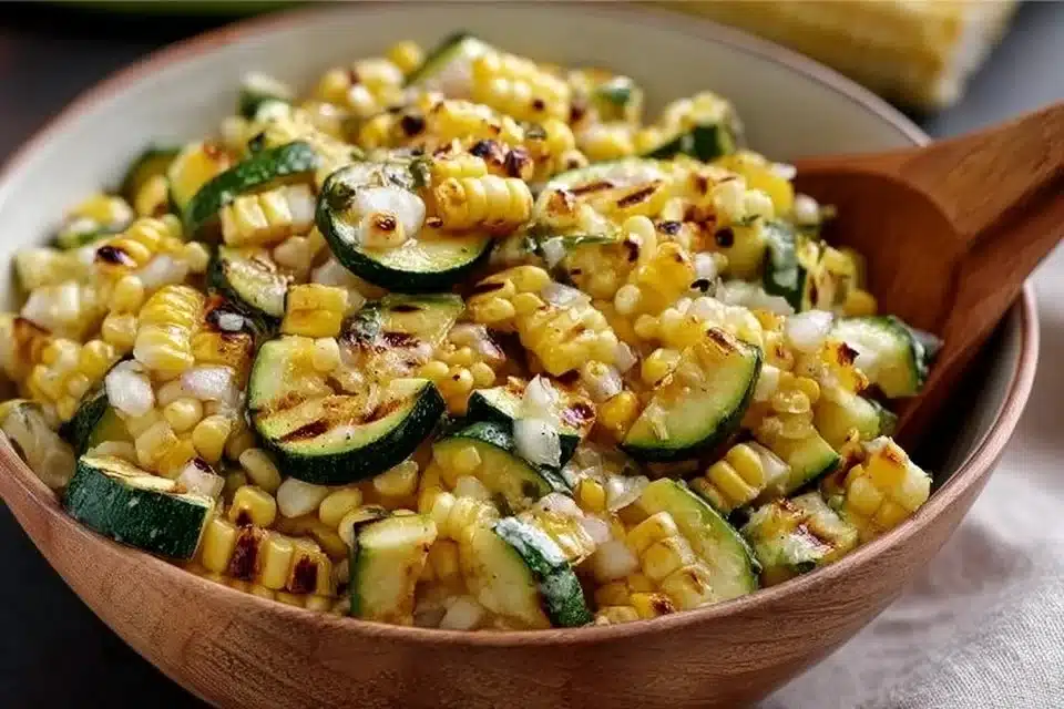 Grilled Corn and Zucchini Salad served on summer plate