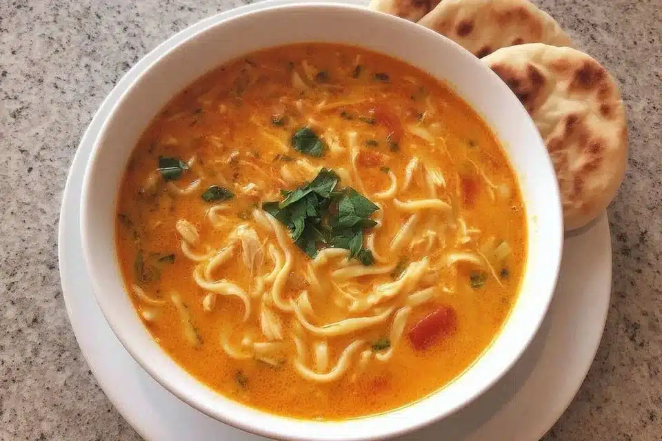 Delicious Italian Chicken Soup with Tagliatelle served in a bowl