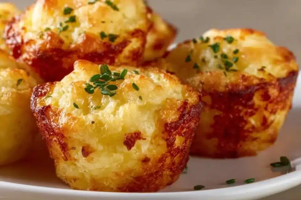Crispy leftover mashed potato cheese puffs served on a plate.