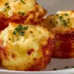 Golden baked mashed potato cheese puffs on a rustic plate