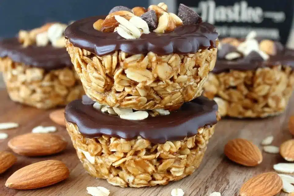 Healthy no bake peanut butter granola cups made with oats and honey