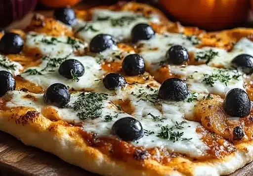 Spooky Cemetery Flatbread Pizza with eerie toppings for Halloween