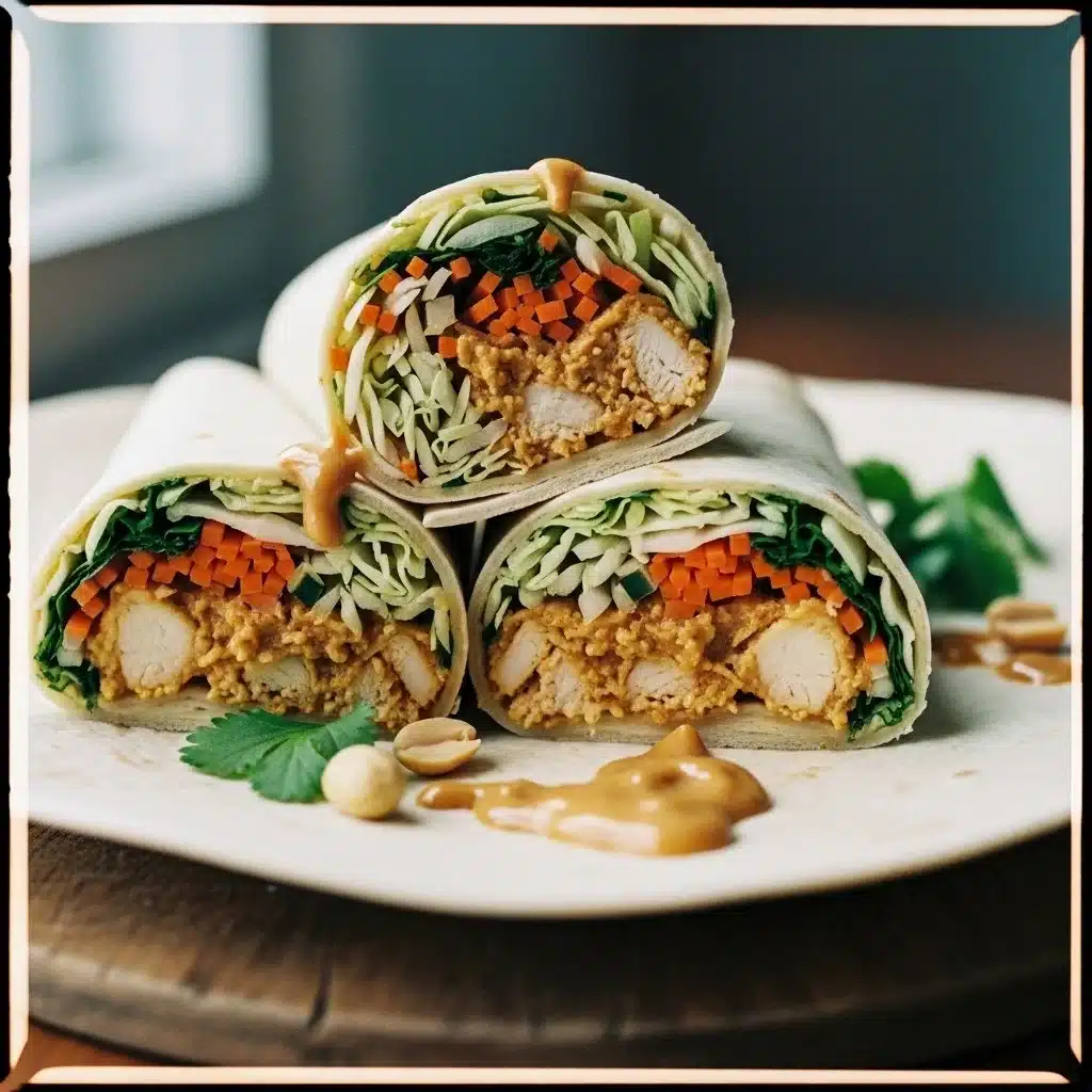 Thai Peanut Chicken wraps with fresh vegetables and savory sauce