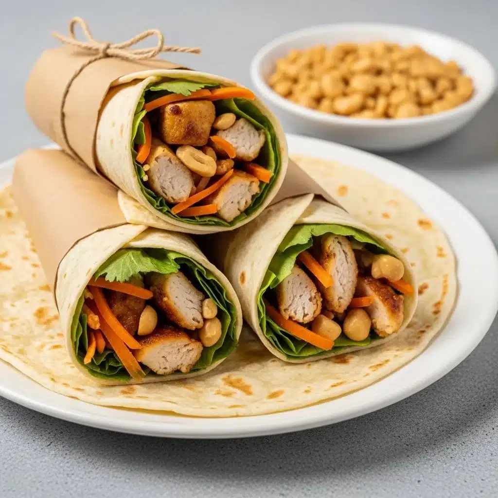 Delicious Thai Peanut Chicken Wrap with fresh ingredients and vibrant flavors.