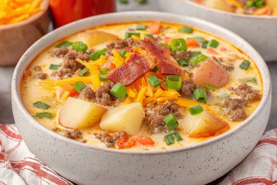 Ultimate Homemade Cheeseburger Soup with Baby Potatoes