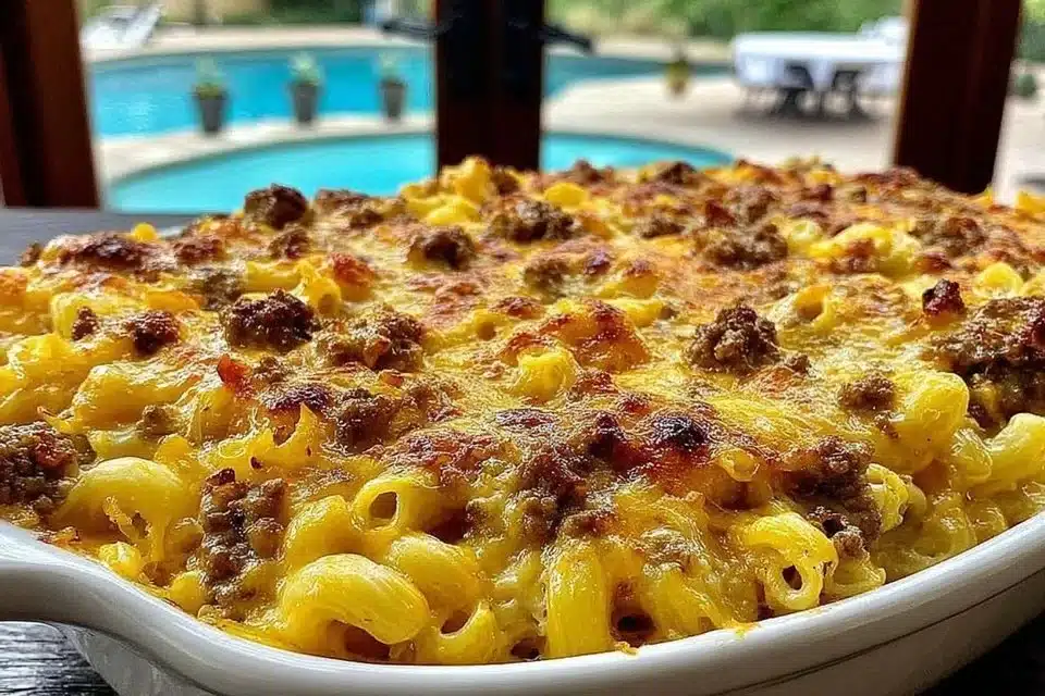Delicious Amish Sunday Savior Casserole served on a rustic table.