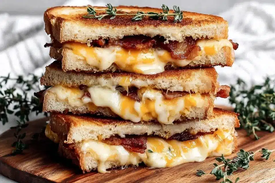 Apple Bacon & Cheddar Grilled Cheese sandwich with crispy bacon and melted cheese