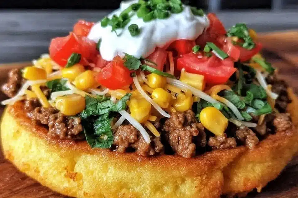 Authentic Navajo taco fry bread served with toppings