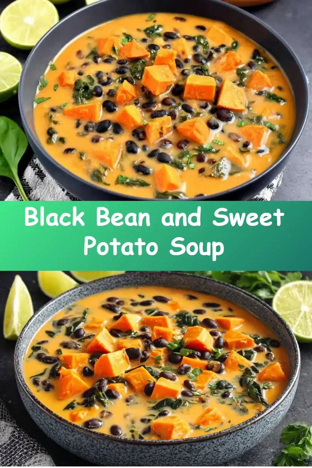 A bowl of black bean and sweet potato soup garnished with cilantro.