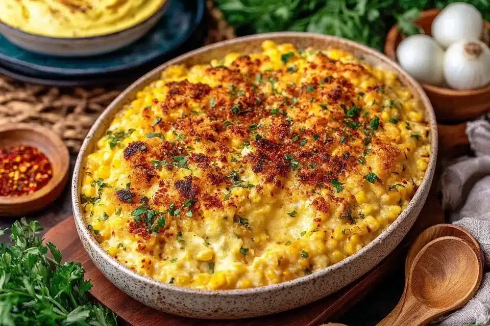 Delicious cowboy butter creamed corn served in a bowl, perfect for comfort food lovers.