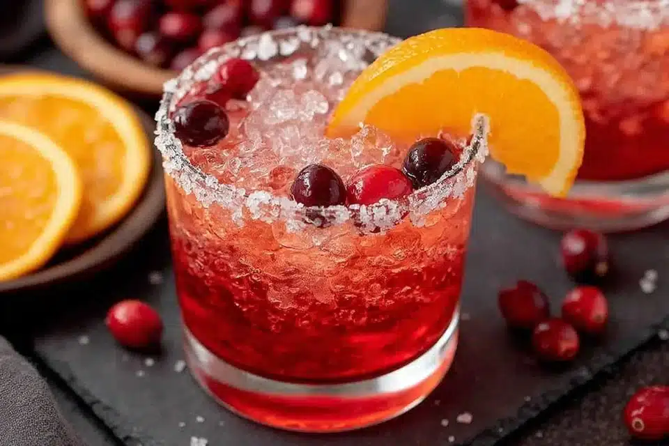 Homemade Cranberry Orange Sauce served in a dish with fresh cranberries and oranges