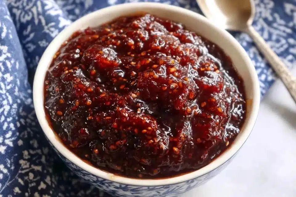 Easy bourbon vanilla cranberry sauce for holiday dinner