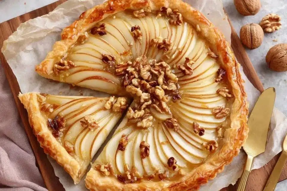 Delicious Pear Cheddar Tart made with puff pastry and ripe pears