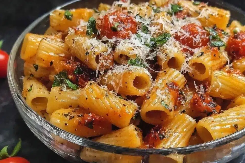 Plate of homemade easy potato noodles topped with herbs and sauce