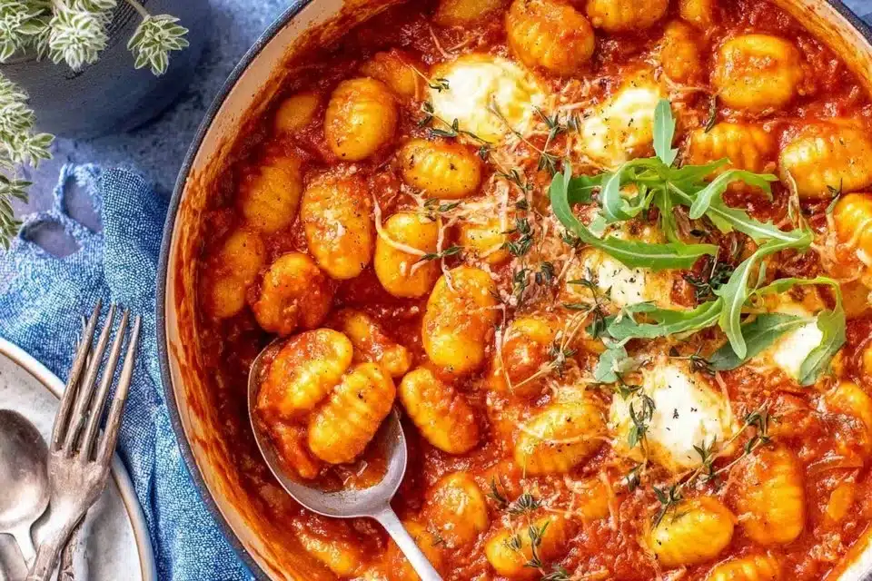 Delicious Gnocchi Sorrento with cheese and tomato sauce